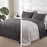 Exclusivo Mezcla Lightweight Reversible Twin Size Comforter Set, Down Alternative Comforter with 1 Pillow Sham, Twin Size Bedding Set for All Seasons, Grey