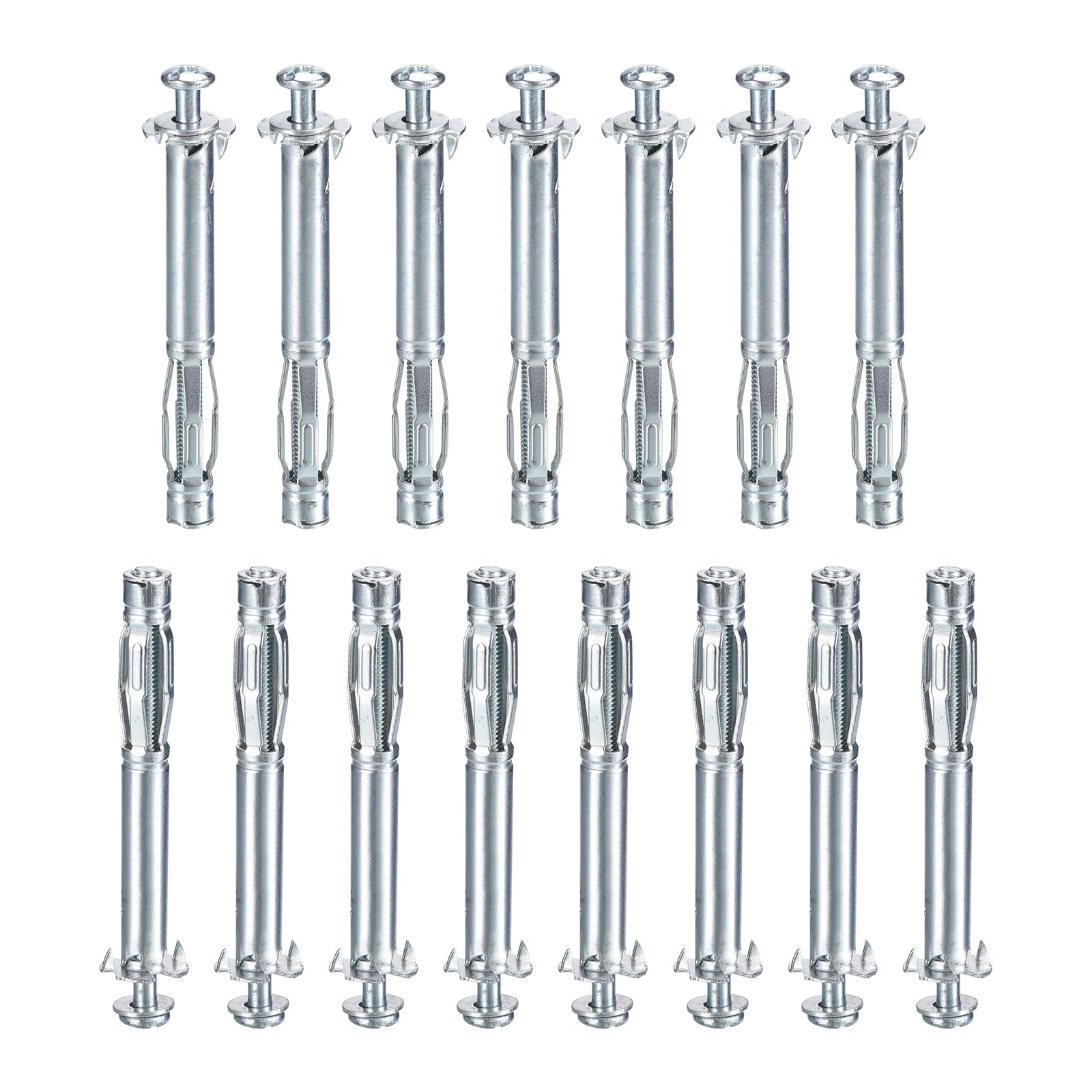 DTGN M4x60mm Hollow Wall Anchors - 15 Pack - Good for Hollow Wall Plaster Walls - Carbon Steel Hollow Drywall Anchors Screws, Silver