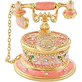 QIFU Hand Painted Pink Telephone Style Enameled Jewelry Trinket Box with Hinged Unique Gift for Home Decor