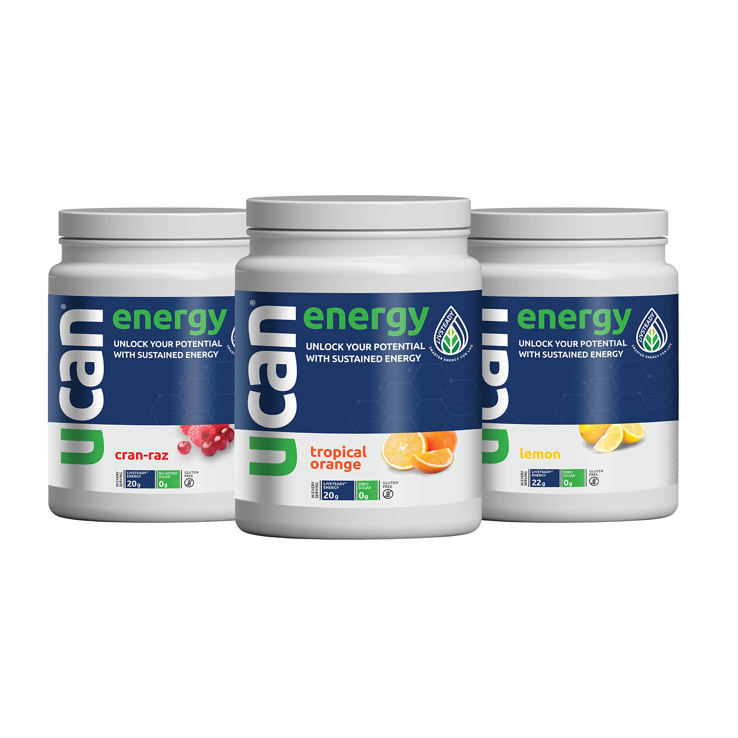UCAN Orange, Cran Raz, & Lemon Keto Energy Powder - Sugar Free Pre Workout Powder for Men & Women Bundle - No Added Sugar, Soy-Free, Non-GMO, Vegan, Gluten-Free, & Keto-Friendly