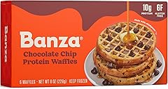 Banza Chocolate Chip Waffles, Frozen Waffles from Chickpeas - High Protein, Gluten Free, Lower Carb Toaster Waffles, 8oz