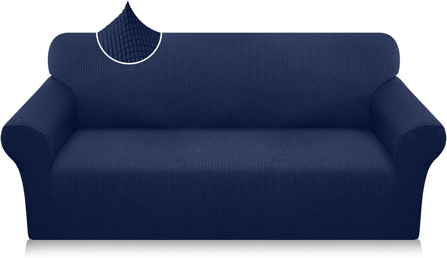 Luxurlife Super Stretch Sofa Covers Stylish Couch Covers for 3 Cushion Couch Upgraded Modern Sofa Slipcover for Dogs Pets Non Slip Furniture Protector with Elastic Bottom (Large, Navy Blue)