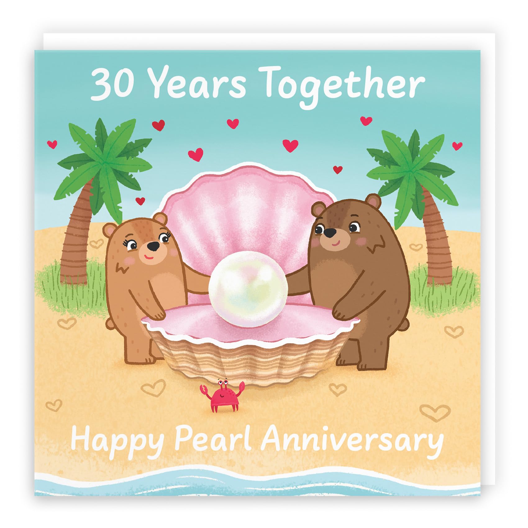 Hunts England - Cute 30th Anniversary Card - Pearl Anniversary - Bears - 30 Years - For Him, Her, Couple, Men, Women - Love Story Collection