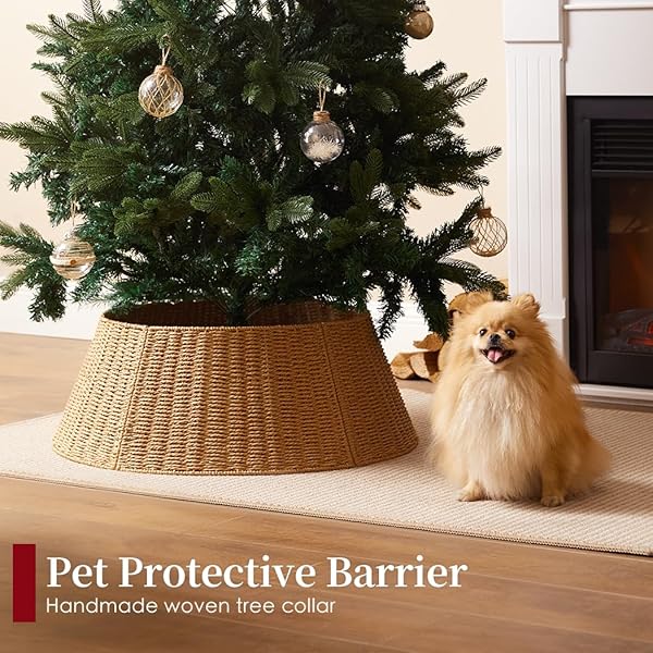 36IN EXTRA LARGE CHRISTMAS TREE COLLAR – WICKER WOVEN TREE COLLARS FOR ARTIFICIAL TREES – LARGE RATTAN RUSTIC FARMHOUSE BASKET FOR TREE BASE COVER WITH CORD CUT-OUT FOR 7.5FT 9FT 12FT TREE(NATURAL)