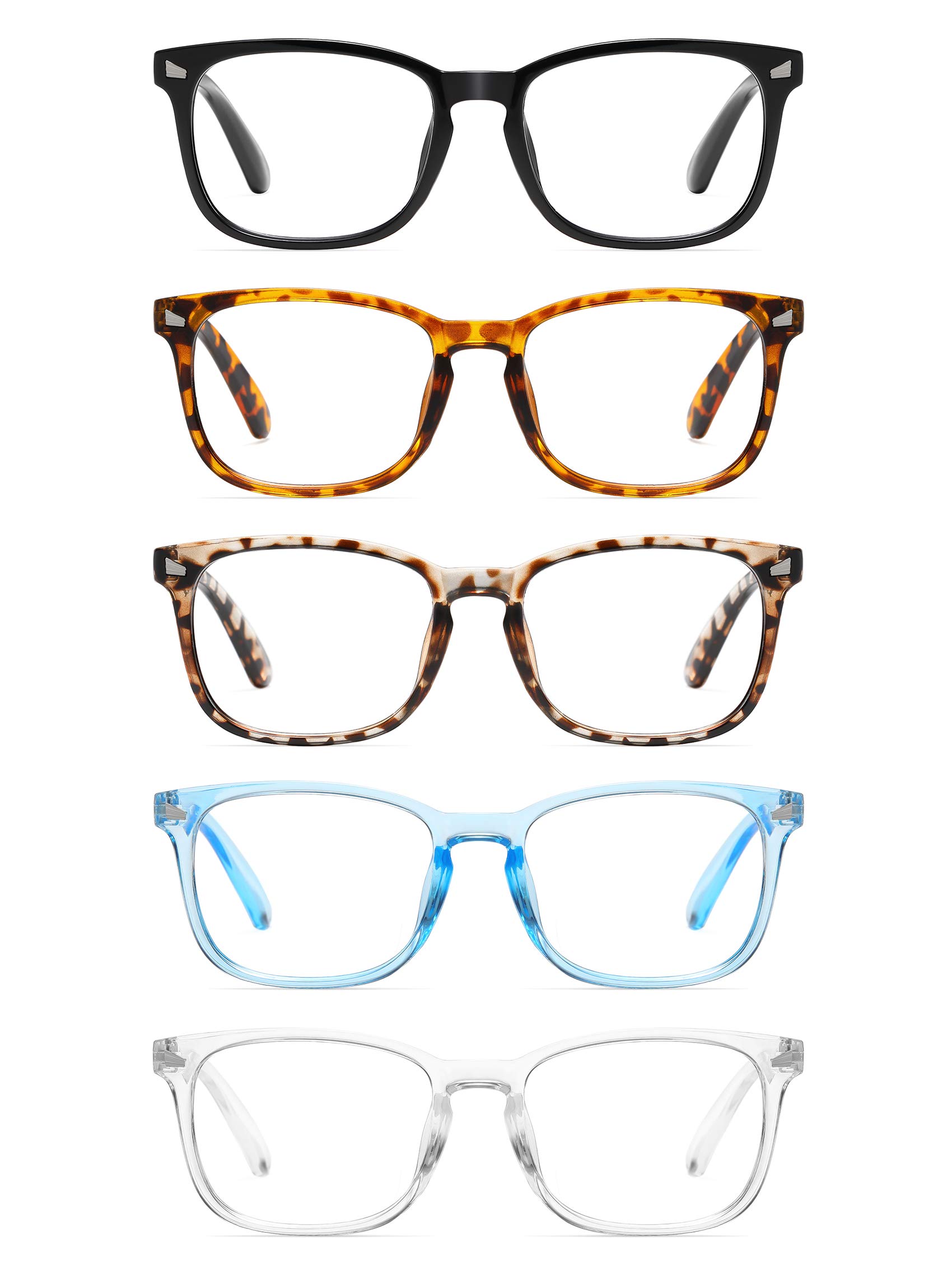CCVOO 5 Pack Reading Glasses Blue Light Blocking, Filter UV Ray/Glare Computer Readers Fashion Nerd Eyeglasses Women/MenC1 Mix, 1.5)