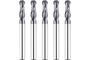 EANOSIC 5PCS Solid Carbide Ball Nose End Mill Cutter CNC Router Bits 1/4 Inch Shank, Double Flute Spiral Milling Tool for Milling Metals, Alloy Steels, Hardened Steel