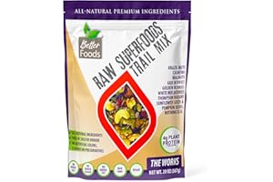 BetterFoods Raw Superfoods Trail Mix - The Works | Unsalted, No Added Sugars/Fats, Vegan, Non-GMO, Gluten-Free | Thompson Raisins, Walnuts, Goji & Golden Berries, Seeds & More | Nutrient-Packed Snack, 20oz