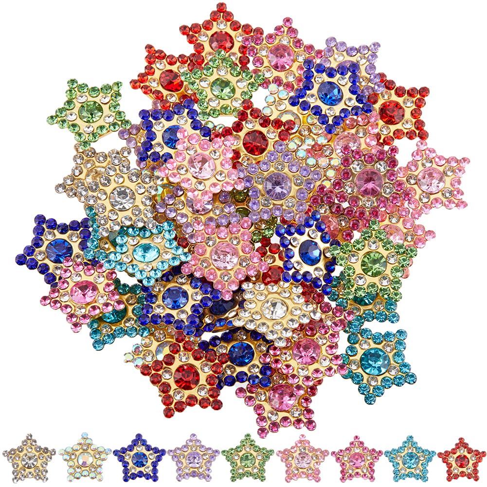 GORGECRAFT 108Pcs 9 Colors Pentagrams Sew On Rhinestones 15mm Star Flower Claw Cup Rhinestone Gold Flatback Base Crystal Glass Gem Stones for Clothes Embellishments Jewelry Making Wedding Decoration