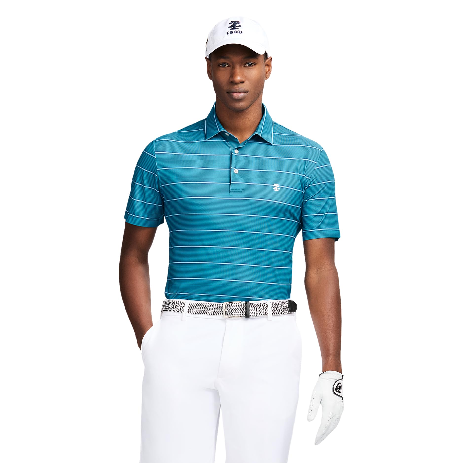 IZOD Men's Swingflex Elite Short Sleeve Golf Polo, Blue Coral Stripe, X-Large Image