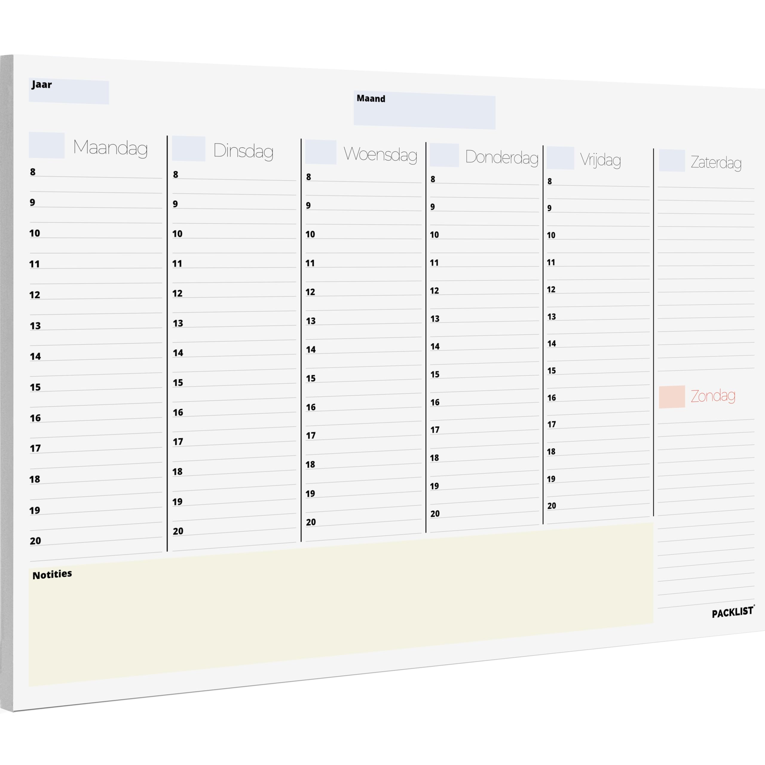 PACKLIST® Undated Weekly Planner. A4 Weekly Organizer with Hours, Weekly Desk Planning - Exclusively Designed Weekly Agendas, Planners, and Calendars - 100% Paper Planner