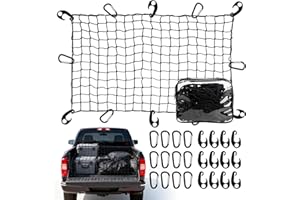 Elastic Cargo Net for Pickup Truck Bed (4' X 6' Stretches to 8' X 12'), Heavy Duty Cargo Net with 12 Pcs Steel Carabiners & 1