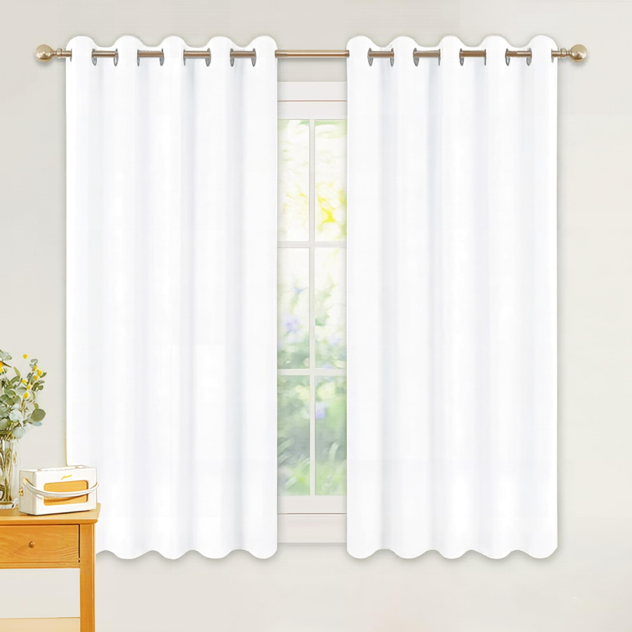 PONY DANCE White Thermal Insulated Curtains - Extra Wide Eyelet Energy Saving Curtains for Bedroom Living Room Soft Luxury Privacy Protection Drapes, 66 x 54 Inch, 2 Panels, Pure White