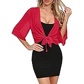 TASAMO Women's 2026 Summer Lightweight Short Bolero Cardigan Shrug Sheer Tie Front Top 3/4 Sleeve Jacket for Dress