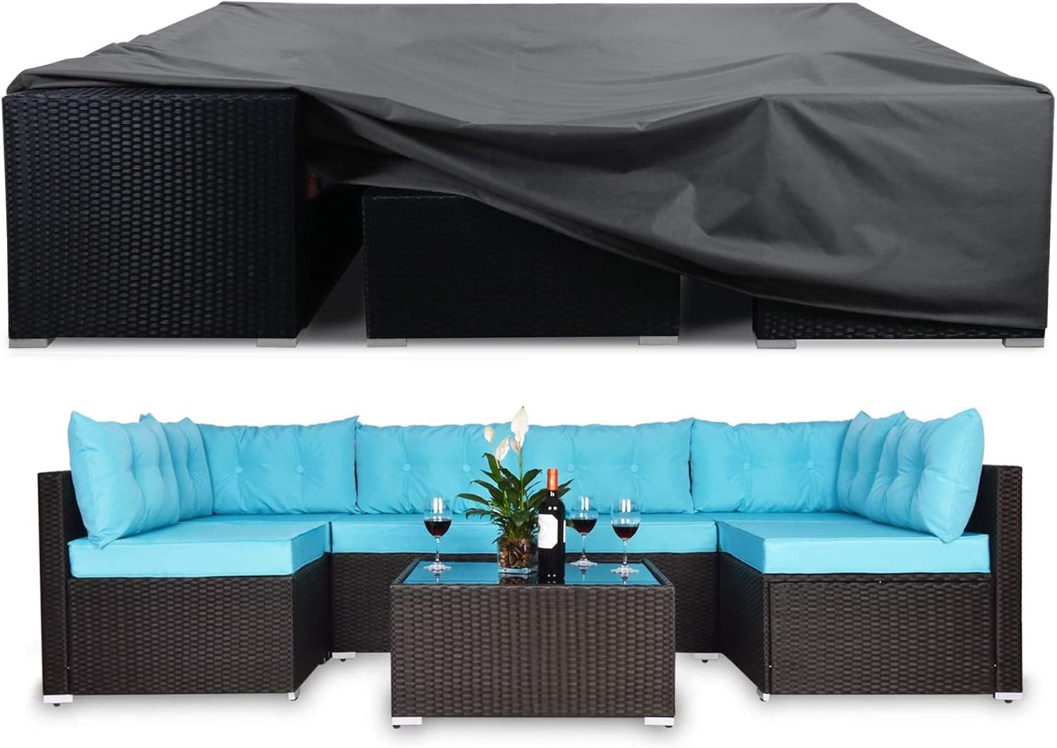 STARTWO Patio Furniture Covers 100% Waterproof, 110x84x28 Inch, Outdoor Table Chair Covers Sectional Couch Protector with Buckle Straps, UV Protection Rip Resistant Patio Set Cover