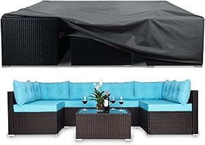 STARTWO Patio Furniture Covers 100% Waterproof, 110x84x28 Inch, Outdoor Table Chair Covers Sectional Couch Protector with Buckle Straps, UV Protection Rip Resistant Patio Set Cover
