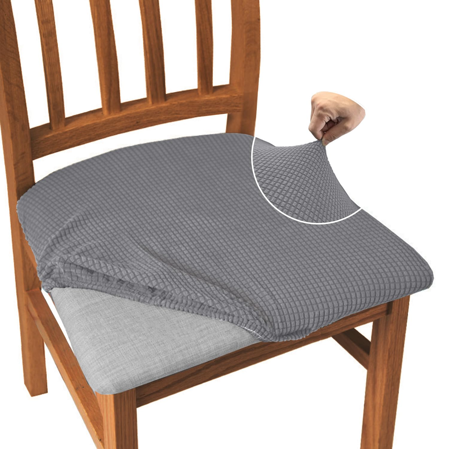 Granbest Jacquard Dining Chair Seat Covers Set of 4, High Stretch Dining Chair Slipcovers Anti-dust Seat Protector for Dining Room, Kitchen (Light Grey, Set of 4)