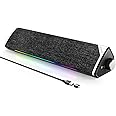 SOULION R60 Bluetooth Computer Speakers, USB Plug-N-Play PC Speakers with LED Dynamic Light, Surround Sound Soundbar Speaker with Rotary Switch for Desktop Laptop (USB-C to USB Adapter Included)