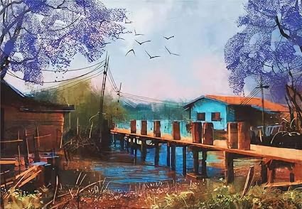 Amazon Com Jigsaw Puzzles Old Fishing Village Oil Painting Style For Kids Adults Educational Intellectual Game Gift Large Puzzle Toys Diy Challenge Indoor X30 1000 Pieces Toys Games