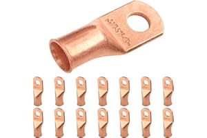 SELTERM 15pcs 1/0 AWG 5/16" Stud - UL Heavy Duty Battery Terminal Connectors, Bare Copper Cable Lugs, 0 Gauge Wire Connectors