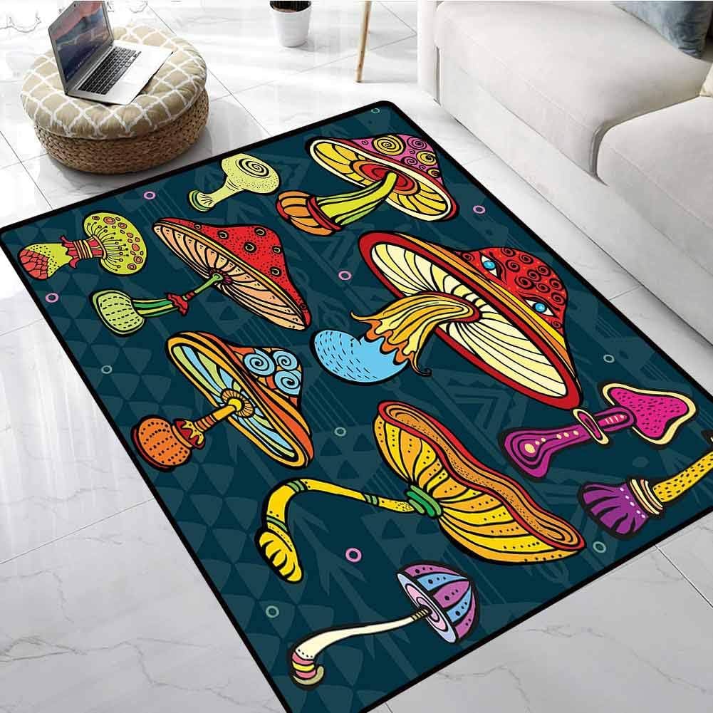 Mushroom Kitchen Rugs Set of Stylized Mushrooms Ornate Doodles Swirls
