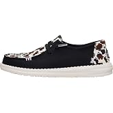 HEYDUDE Women's Wendy Spotted Cow Slip On Loafer | Cowhide Print | Easy On System, Elastic Laces, Removable Foam Insole, Everyday Cushioning, Lightweight Flexible Outsole, Soft Textile Heel