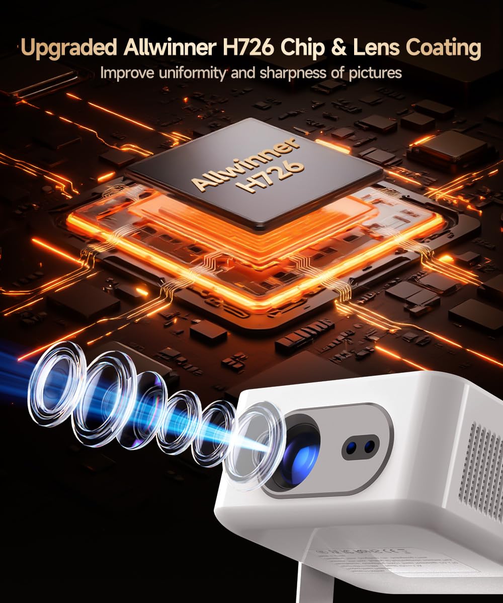 2025 Android 14 Smart Projector 4K & 8K Support, Portable Projector with WiFi 6 and Bluetooth 5.4, Auto Focus & Vertical Keystone, 180°Rotatable, Mini Proyector for Outdoor Home HY300Max