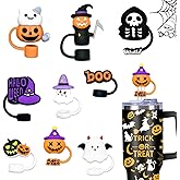 9 Pcs Halloween Straw Cover Cap for Stanley Cup, Wsimily Silicone Straw Cover 30&40 Oz Tumbler Halloween Pumpkin Ghost Dustproof Reusable, 10mm Straw Topper Lids Accessories