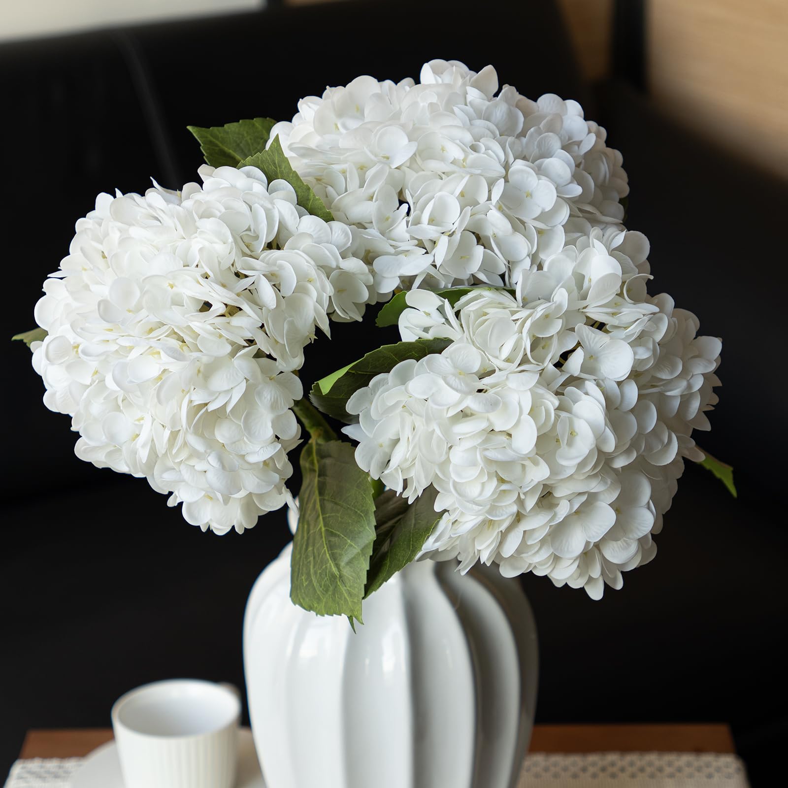 DUYONE 3PCS 21 inch Lifelike Artificial Hydrangea Large Real Touch Flowers Artificial Flowers Dry Flowers Outdoor Wedding Christmas Office Family Party Living Room Table Decoration (White) — image 1