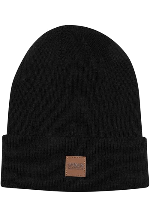 Urban Classics Leatherpatch Long Beanie Knitted hat, Black, One Size
