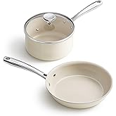 Redchef Nonstick Mini Cookware Set, 8"Ceramic Fry Pan 2.5Qt Sauce Pan with Lid, Pots and Pans Set, Saucepan Fryingpan Set Induction Compatible, Nontoxic, Oven Dishwasher Safe, PTFE & PFOA Free, Beige