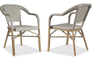 PURPLE LEAF Bistro Chair (Set of 2) French Hand-Woven Wicker Armchairs for Outdoor Patio Porch Garden Indoor, Bamboo Print Finish, Grey, Dining Chairs