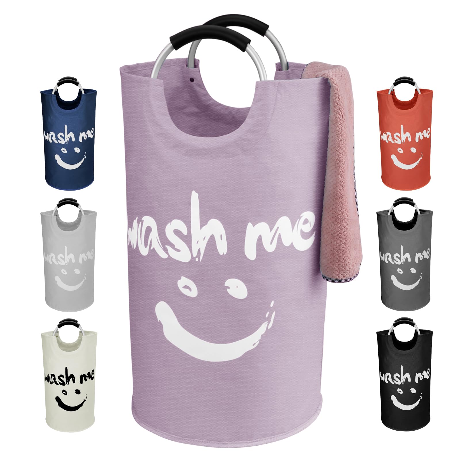 IHOMAGIC 115L Laundry Basket, Fabric Storage Basket, Foldable Laundry Hamper with Soft Carrying Handle, Freestandinng Washing Clothes Basket Bag for Storing Dirty Clothes, Pillows, blankets (Purple)