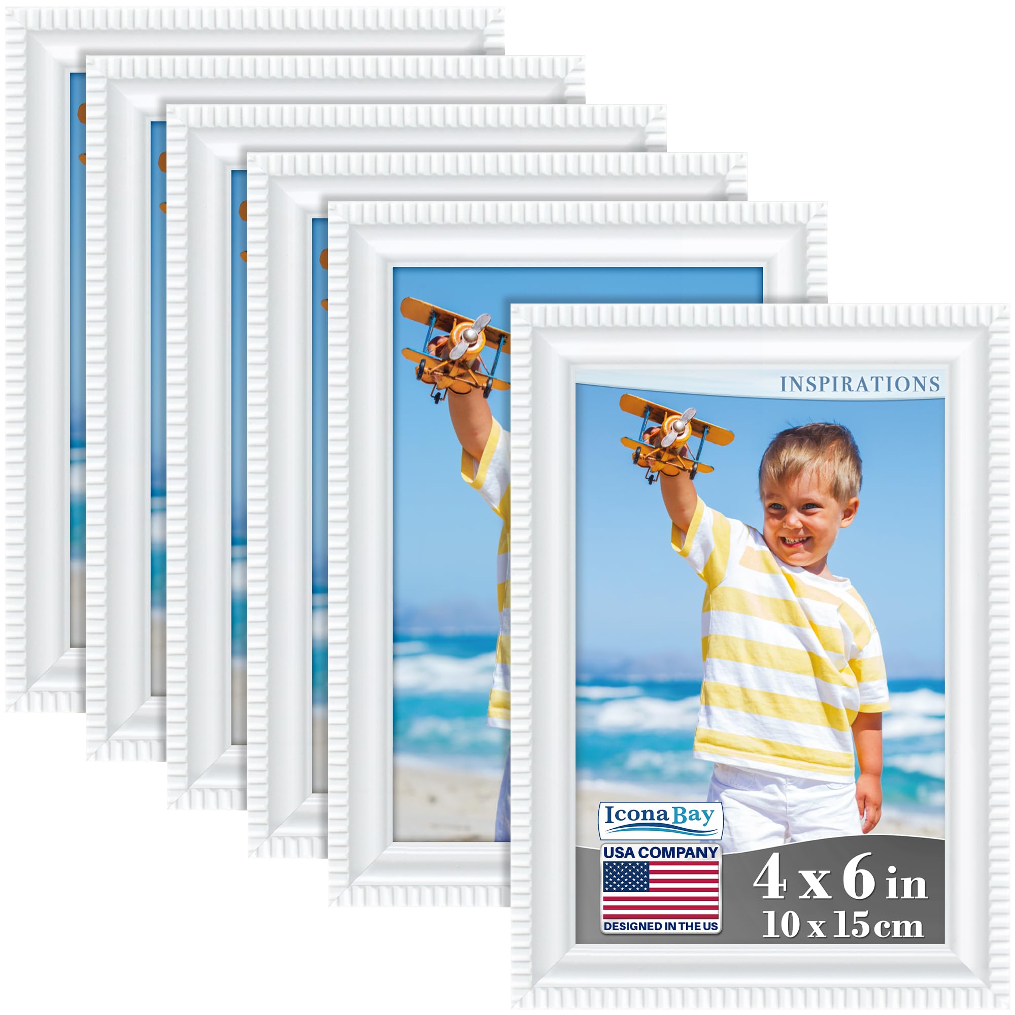 Icona Bay - 6x4 inch Picture Frames - White, 6 Pack - Beautifully Detailed Moulding - Contemporary Picture Frame Set - Wall Mount or Table Top - Inspirations Collection — image 1