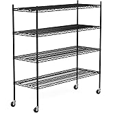 Vioranex Heavy Duty Adjustable Metal Shelving Unit with Wheels, 2400LBS Capacity, 4-Tier Wire Rack for Garage, Pantry, Kitchen, 59" W x 19.5" D x 62.3" H