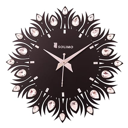 Amazon Brand - Solimo 11.25-inch Wooden Wall Clock - Embellished Leaf (Silent Movement, Black Frame)