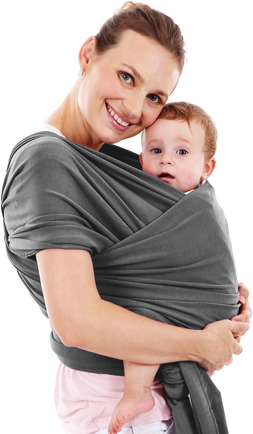 Zooawa Baby Wrap Carrier, Extra Soft Stretch Cotton Baby Carrier Sling and Wraps for Newborn, Breathable & Comfortable, Heather Grey
