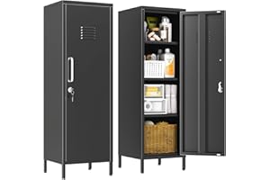 erosoei 47.24" H Metal Locker Storage Cabinet, Office Locker with 3 Adjustable Shelves, Steel Cabinet with 1 Door, High Legs Organizer for Home Office, Kitchen, Living Room, Bedroom and Bathroom