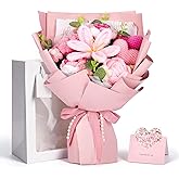 Jivoxia Crochet Flower Bouquet, Knitted Flowers, Pink Crochet Tulip & Roses Bouquet, Gift for Women, Valentine’s Day, Birthday, Anniversary, Mother’s Day, Wedding, Home Decor