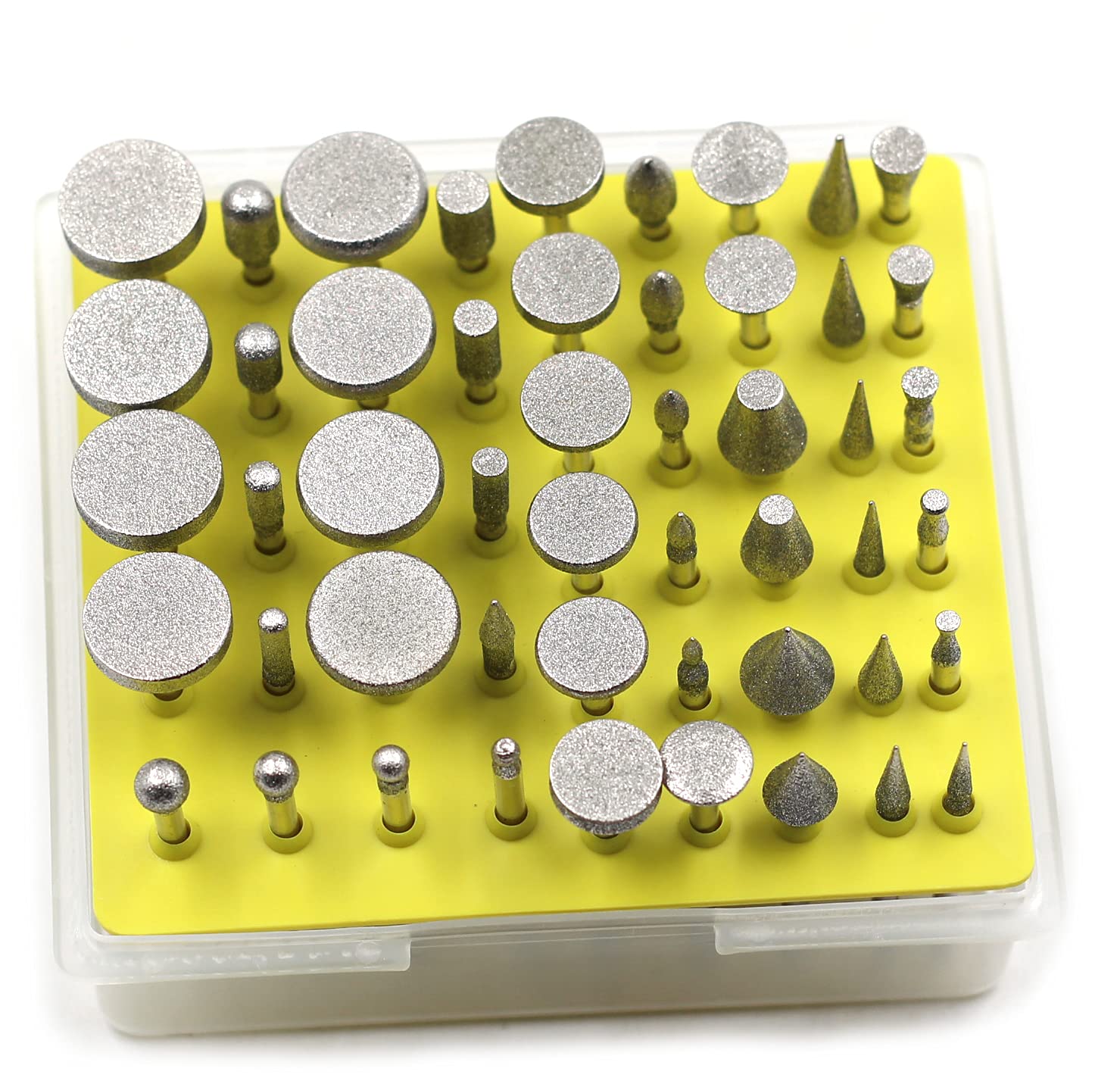 Preamer 50pcs 1/8'' Shank Diamond Coated Rotary Grinding Head Jewelry Lapidary Burr Set Polishing Buffing Bits Compatible with Dremel Tool Accessories Attachment