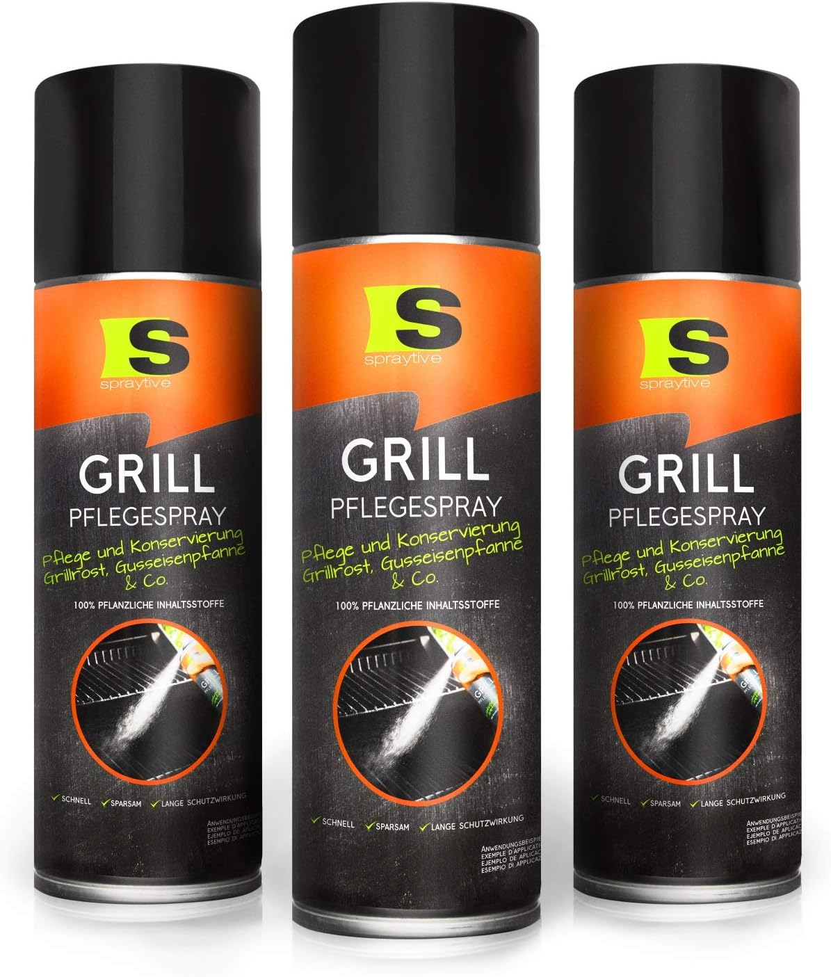 Spraytive 3 x 500ml Grill-Pflegespray - BBQ Grill-Reiniger - Pflegt & Konserviert Grillroste, Pfannen (Edelstahl, Gusseisen) & Co. - Antihaftspray, Non Stick Spray für Weber Grills, Plancha Grills