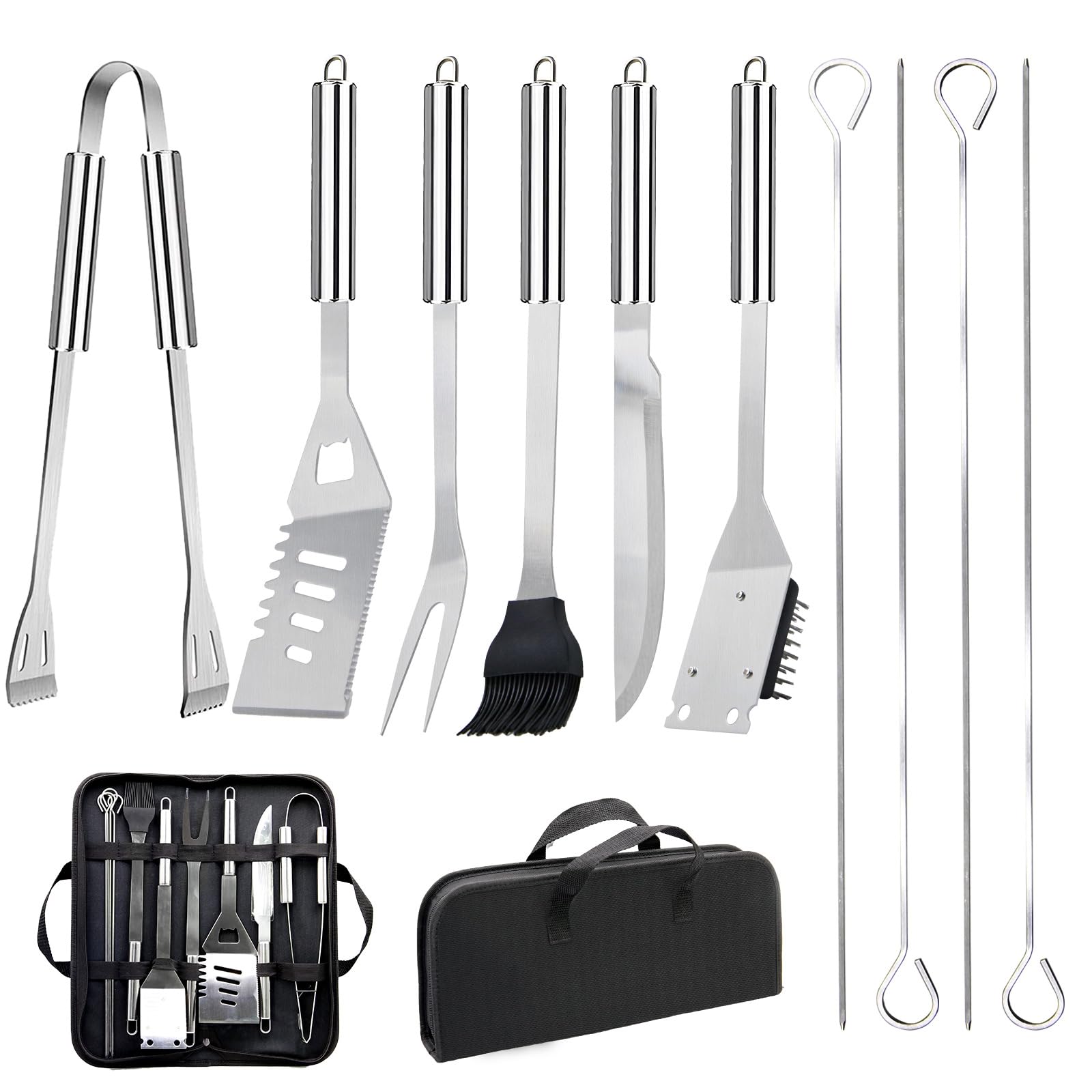 Teenza 11Pcs BBQ Grill Tools Set Fathers Day Grill Gifts with Storage Bag, Practical Versatile Stainless Steel Grilling Accessories Barbecue Utensil Gifts for Men Camping Picnics Family Barbecues