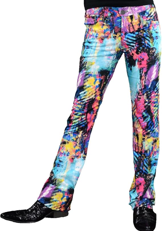 Amazon ブラックバリア Black Varia パンツ シューカット プリント カラフル 派手 ブーツカット ボトムス 柄パン メンズ 日本製 ロングパンツ ブルー青ブラック黒 ロングパンツ 通販