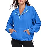 HOUZONIY Womens Button Pullover Fleece Jacket Long Sleeve V Neck Warm Fuzzy Sweatshirt Comfy Sweater Coat with Pockets