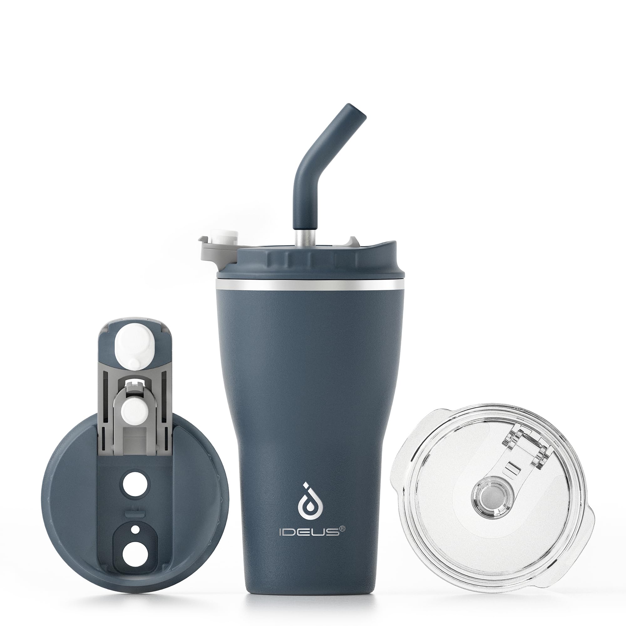 Ideus Tumbler with Lid and Straw | 14 oz Travel Tumbler | Double Wall Stainless Steel Insulated Coffee Tumbler | Perfect for Hot or Iced Coffee | Gifts for Girls Women Men | Dark Blue