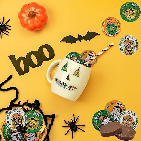 FRUIDLES HALLOWEEN MONSTER MONEY COINS MUNNY, TRICK-OR-TREAT PARTY BAG FILLERS, INDIVIDUALLY WRAPPED IN ORANGE, GREEN, SILVER COIN DESIGN FOILS, KOSHER CERTIFIED DAIRY (2 POUNDS)