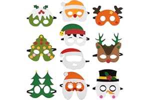 IWNTWY Christmas Felt Masks for Kids Girls Boys, Cosplay Masquerade Party Eye Mask with Elastic Rope, Include Snowman, Santa Claus, Reindeer, PineTree Mask, 10 Styles