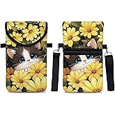 otilil Neoprene Cell Phone Sleeve Pouch Case Bag with Crossbody Strap Neck Lanyard for Women 7.5 X 4.3 in Sunflower Cat