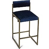 Cortesi Home Argo 24" Counter Height Barstool in Blue Velvet, Brushed Gold Legs