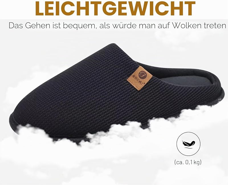 Hausschuhe Herren Rückstellschaum Memory Foam Herren Pantoffeln und Mann Haus Schuhe mit Kunstpelz Futter und Indoor Outdoor Gummisohlen Schwarz Größe 48 EU — Foto 6 von 7