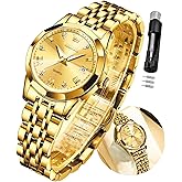 OLEVS Gold Watch for Women with Date Day Stainless Steel Waterproof Small Face Quartz Analog Ladies Watches Fashion Gold Black White Dial Female Wristwatch